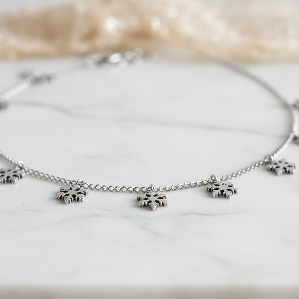 Silver Snowflake Drift Necklace Perth Australia House of Hide featuring delicate snowflake charms on a fine silver chain