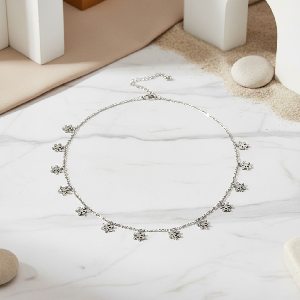 Silver Snowflake Drift Necklace Perth Australia House of Hide shimmering silver jewellery inspired by snow and starlight