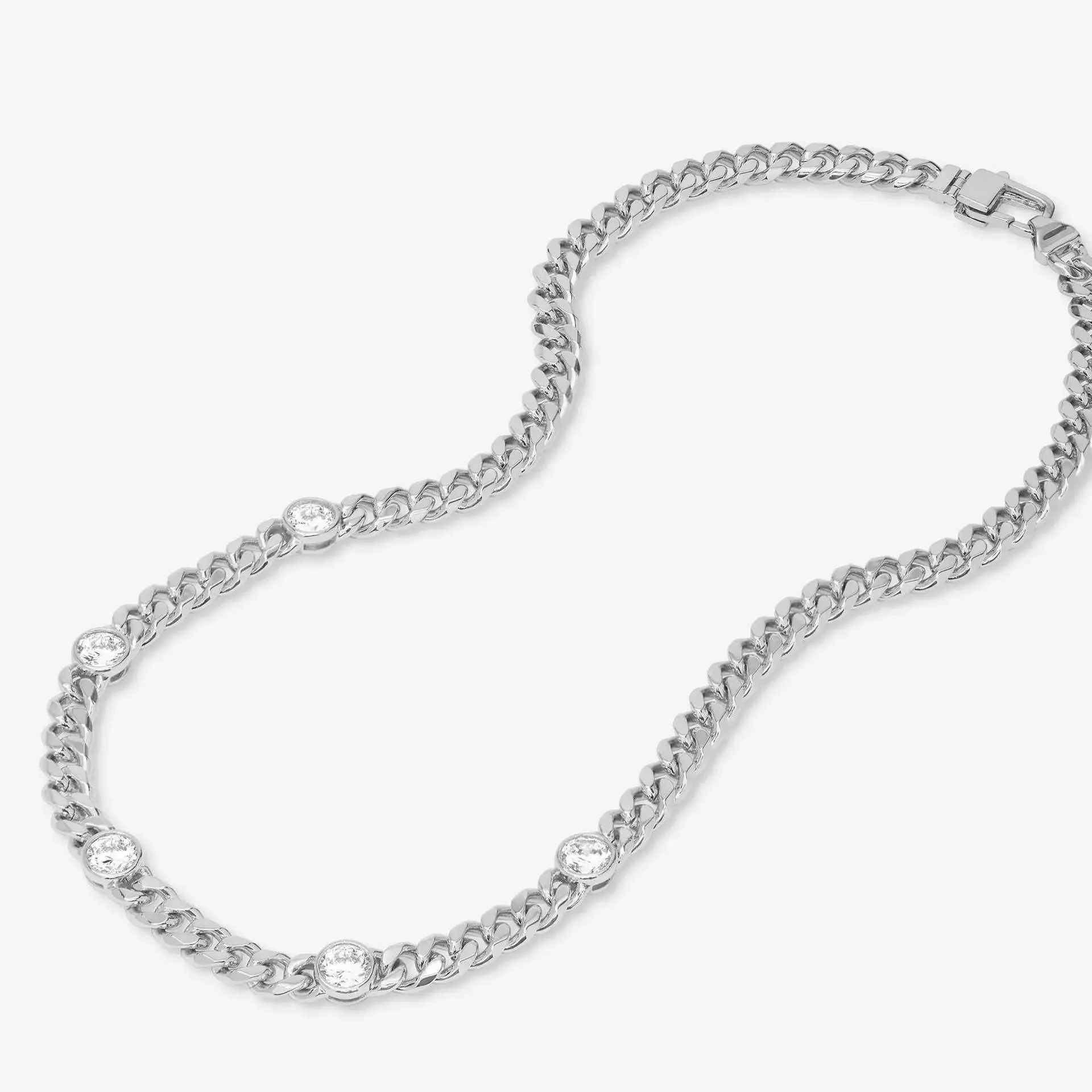 Silver Spark Cuban 5 zircon necklace from House of Hide Perth Australia with crystal and pearl-inspired accents.