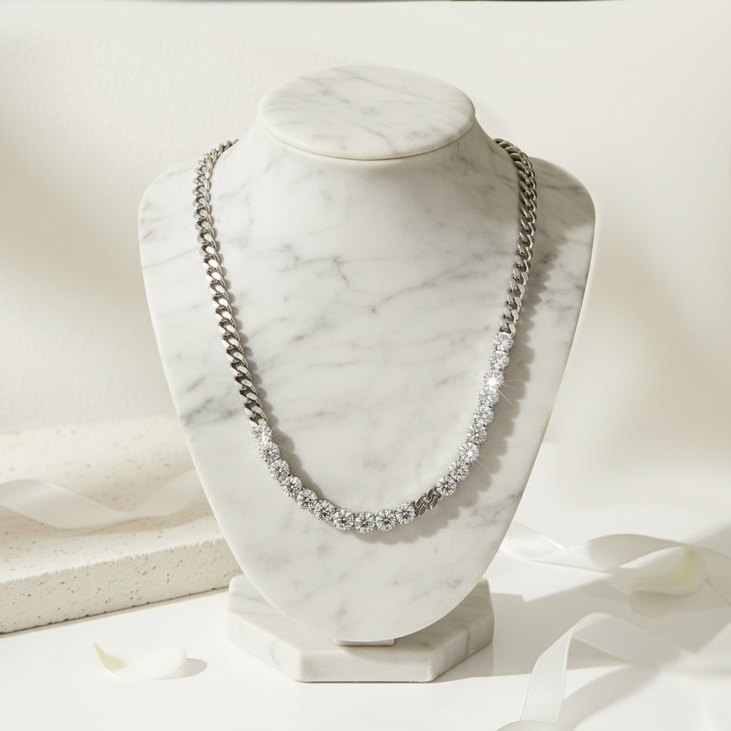 Modern silver Cuban chain necklace with luminous accents by House of Hide, online jewellery store in Perth Australia.