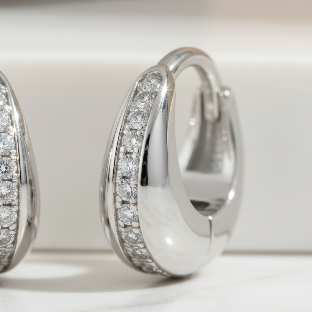 Silver Summer Breeze Earrings handcrafted 925 silver hoop earrings with zircon sparkle Perth Australia