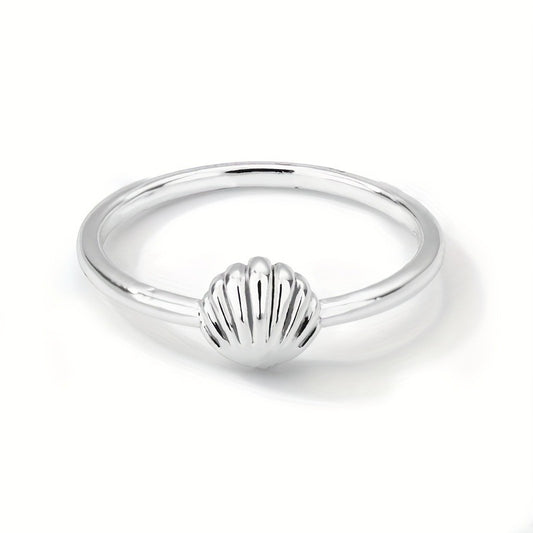 Silvery seashell minimalist ring view on a white background