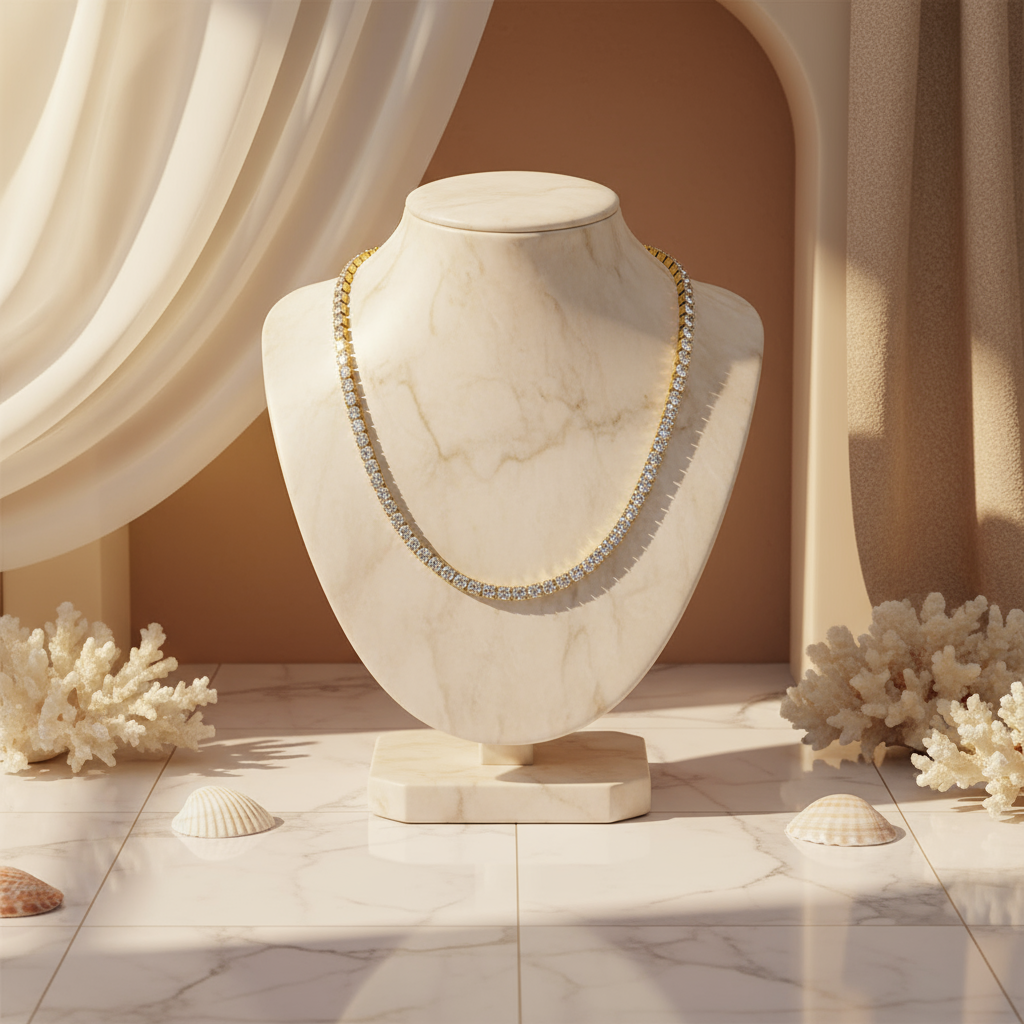 House of Hide Solar Ice Chain radiant gold stainless steel necklace with shimmering zircon detailing