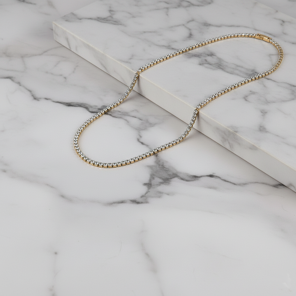 Solar Ice Chain Perth Australia House of Hide gold 4mm tennis chain with zircon stones and modern luxury design
