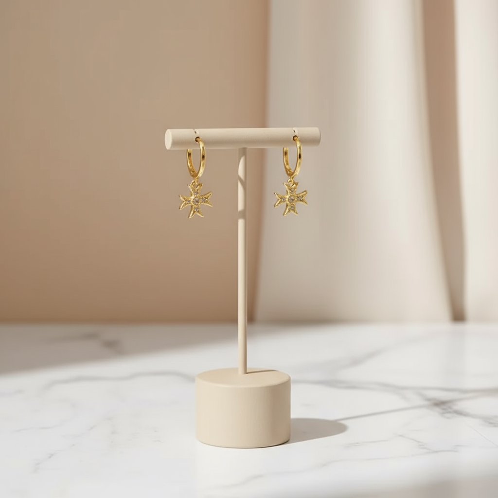 Gold tone starburst earrings – radiant Solar Mirage design by House of Hide Perth