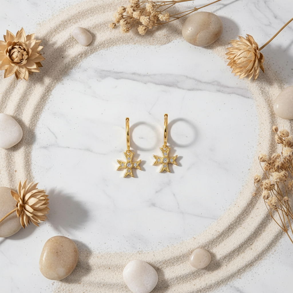 Golden celestial star earrings with sparkling zircon – bohemian Australian jewellery