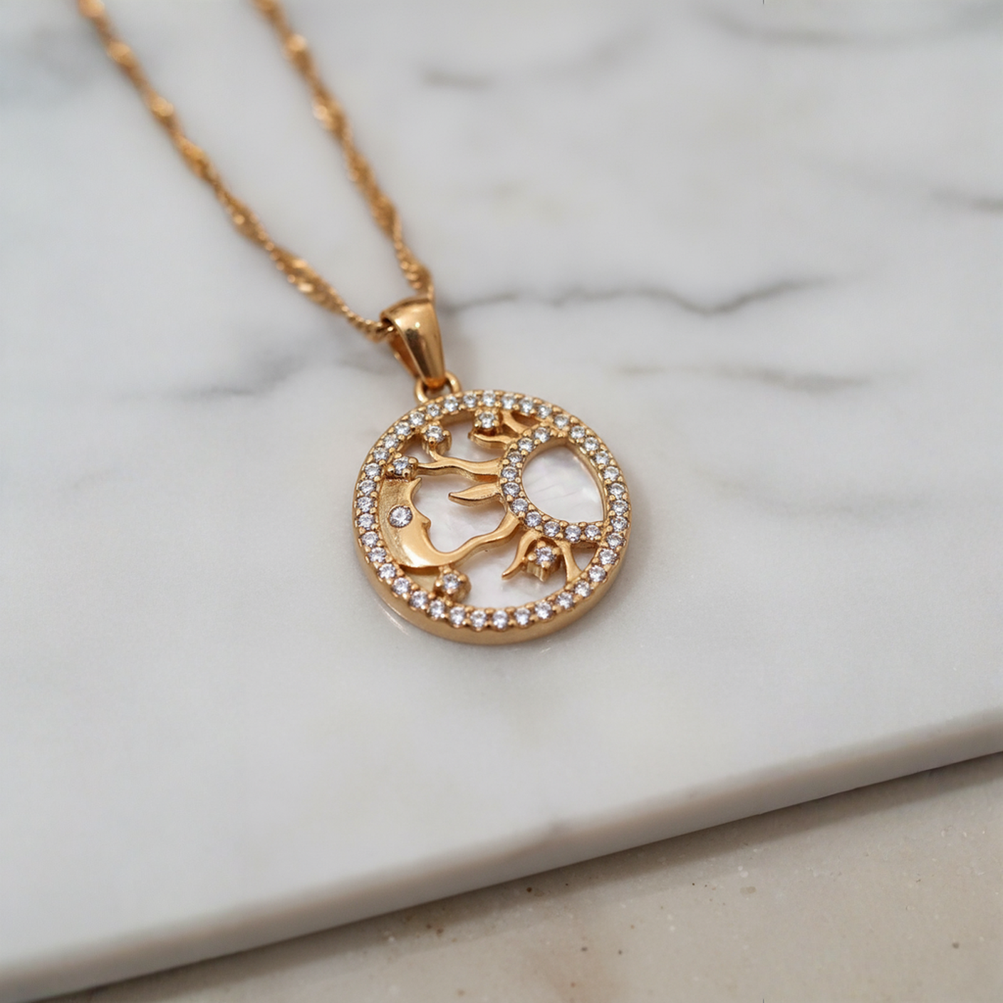House of Hide Solar Siren Necklace Australia 18K gold plated pendant with cosmic and shell design