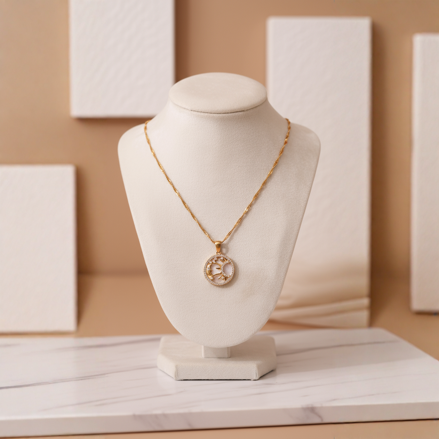 Solar Siren Necklace Perth Australia celestial gold jewellery featuring sun, star, moon, and heart charms