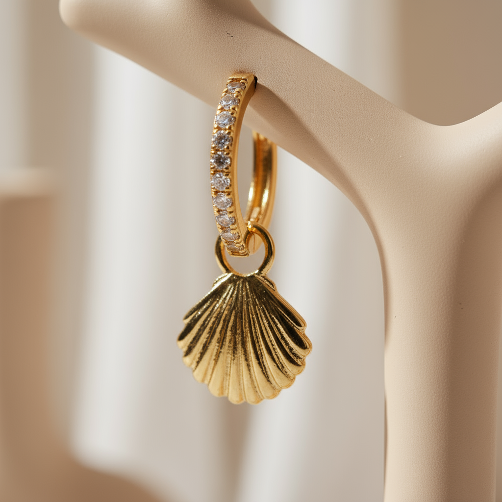 Gold Solara Shell Hoop Earrings Perth Australia House of Hide elegant shell pendant design with shimmering zircon stones
