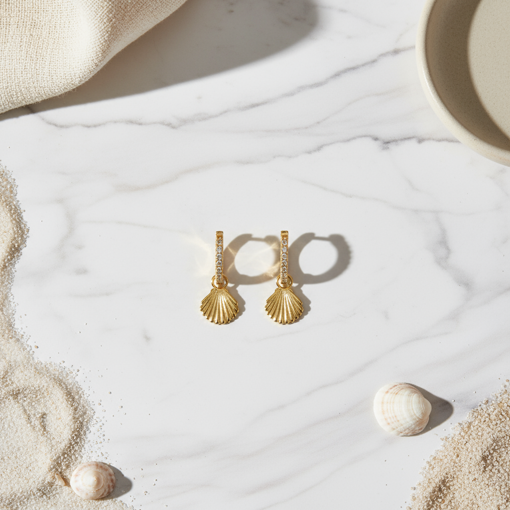 House of Hide Solara Shell Hoop Earrings Perth Australia inspired by golden sunlight with delicate shell charms