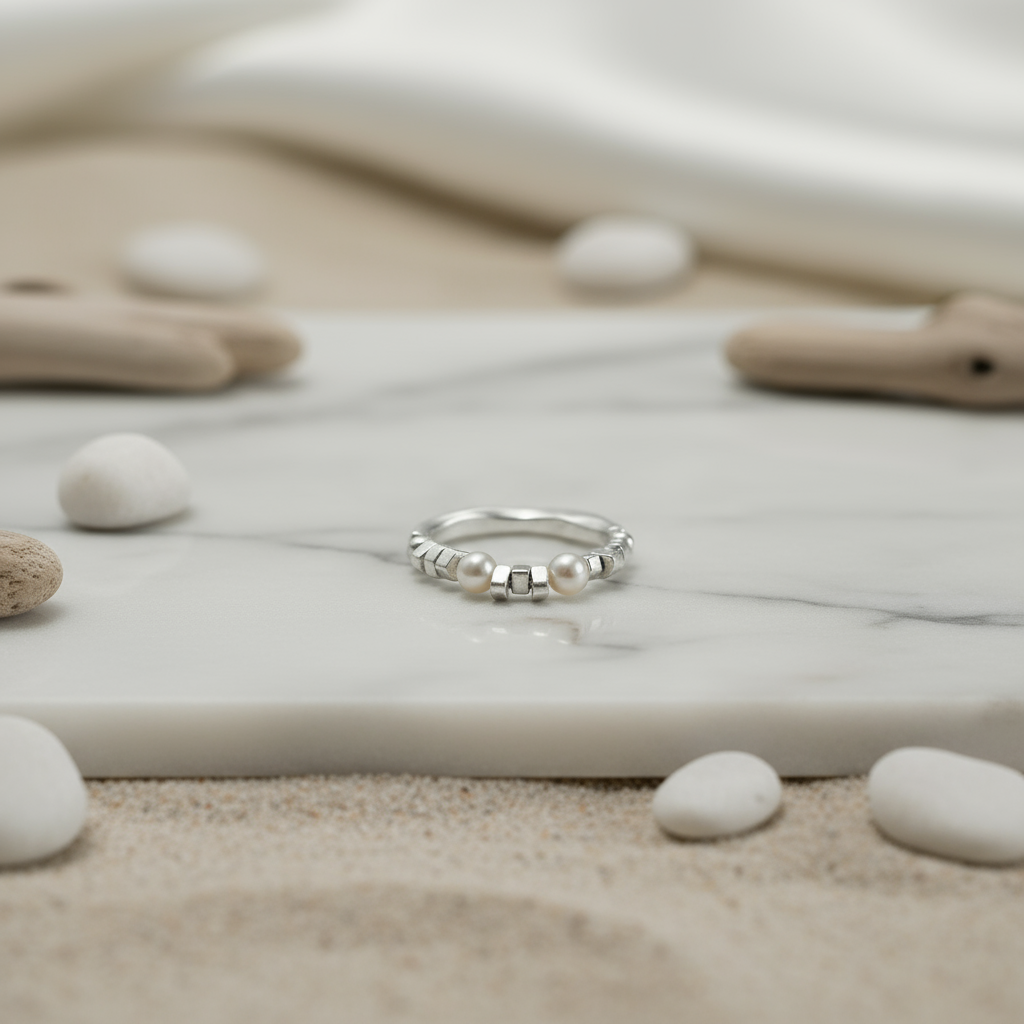 Silver pearl ring with organic design – ocean-inspired handcrafted piece by Houseofhide Australia
