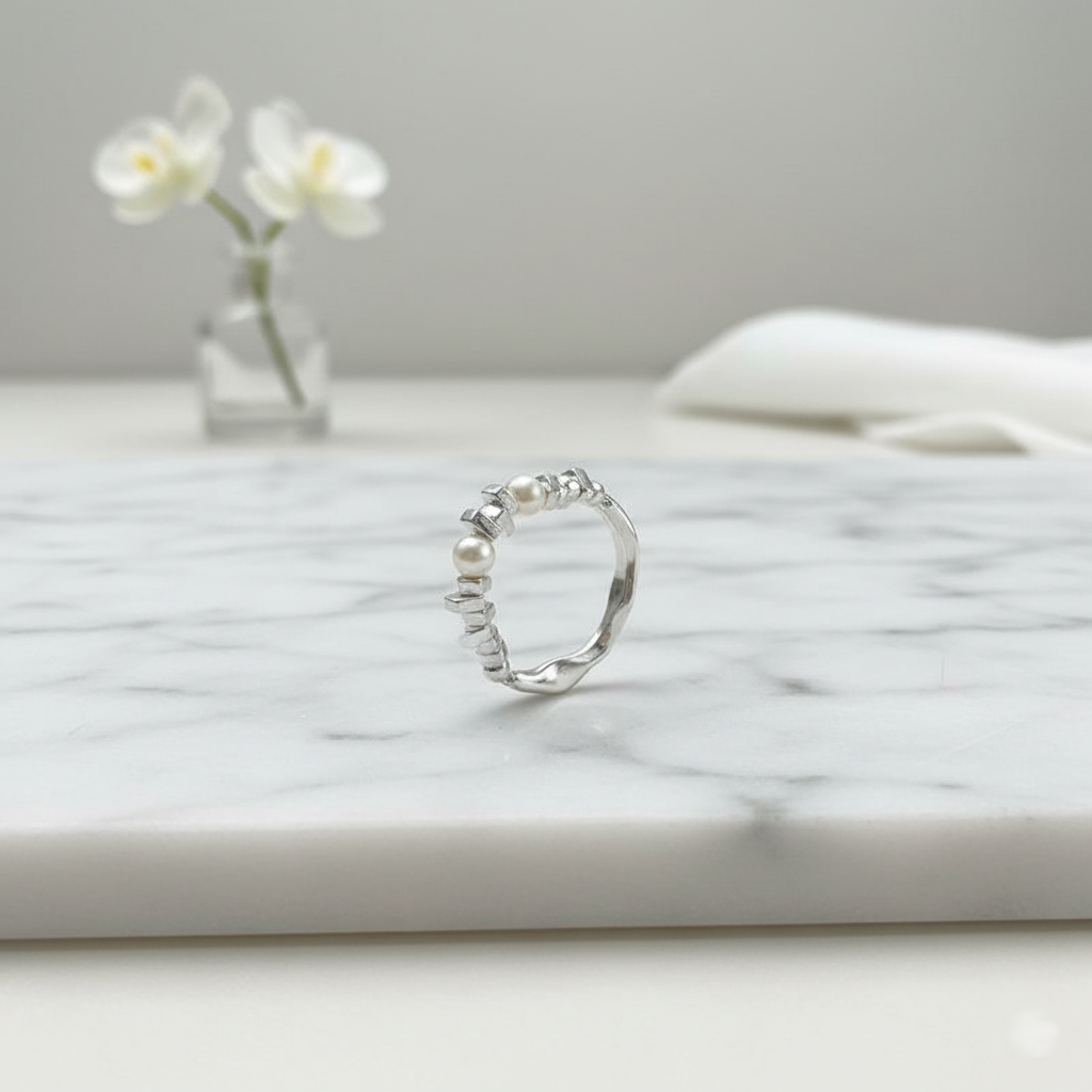 Houseofhide Solea Ring – silver and pearl statement ring reflecting coastal charm and modern style