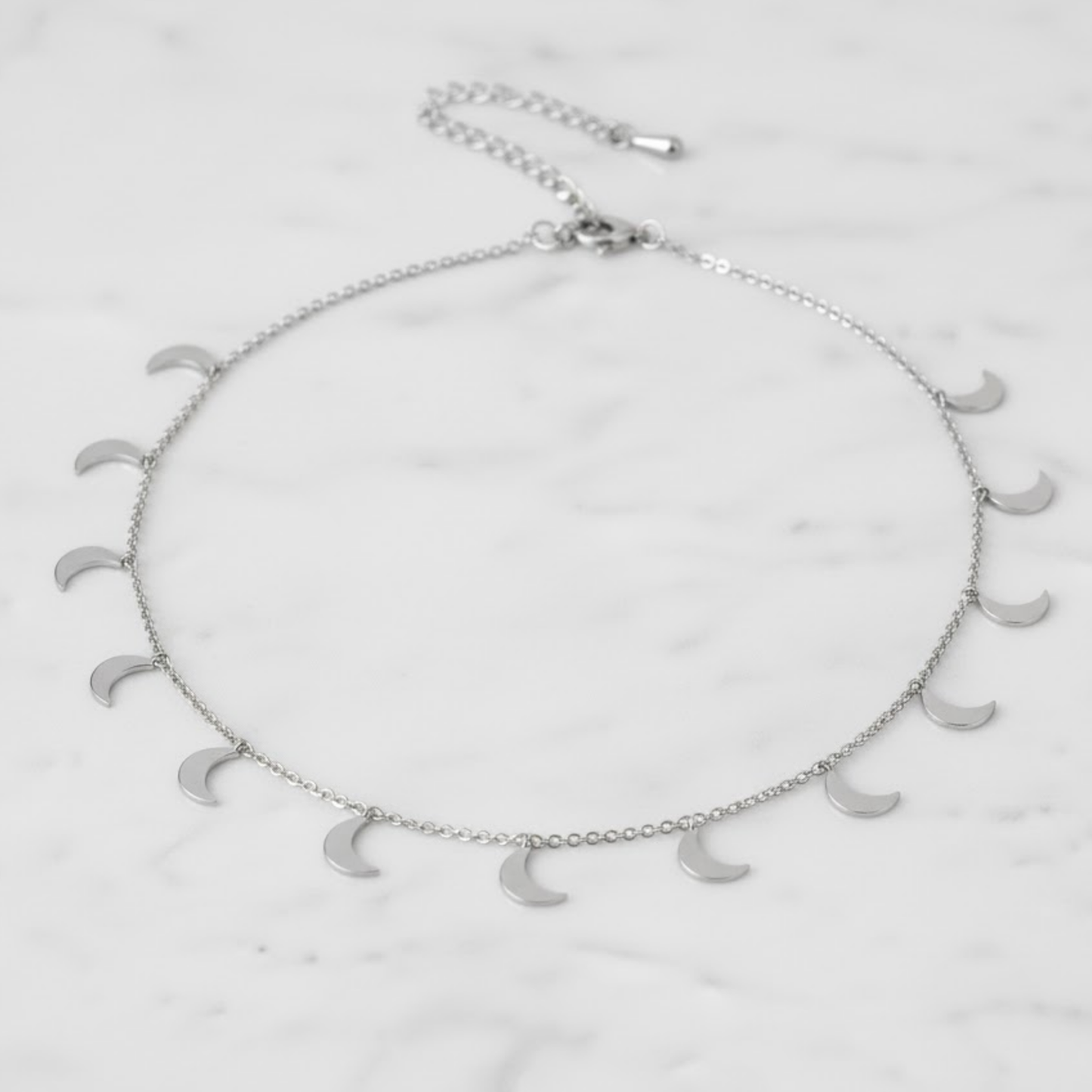 Summer Moonlight Stainless Steel Necklace Perth Australia House of Hide featuring silver half-moon charms on a sleek chain