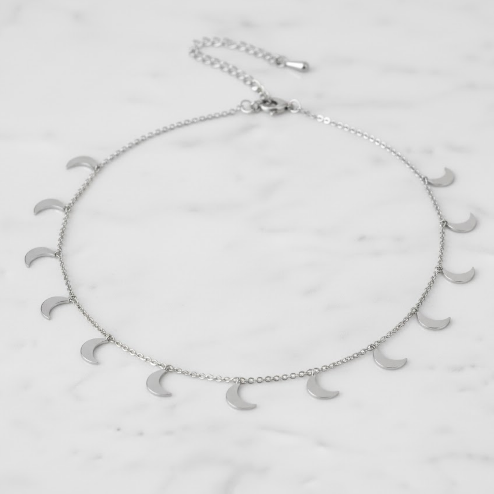 Summer Moonlight Stainless Steel Necklace Perth Australia House of Hide featuring silver half-moon charms on a sleek chain