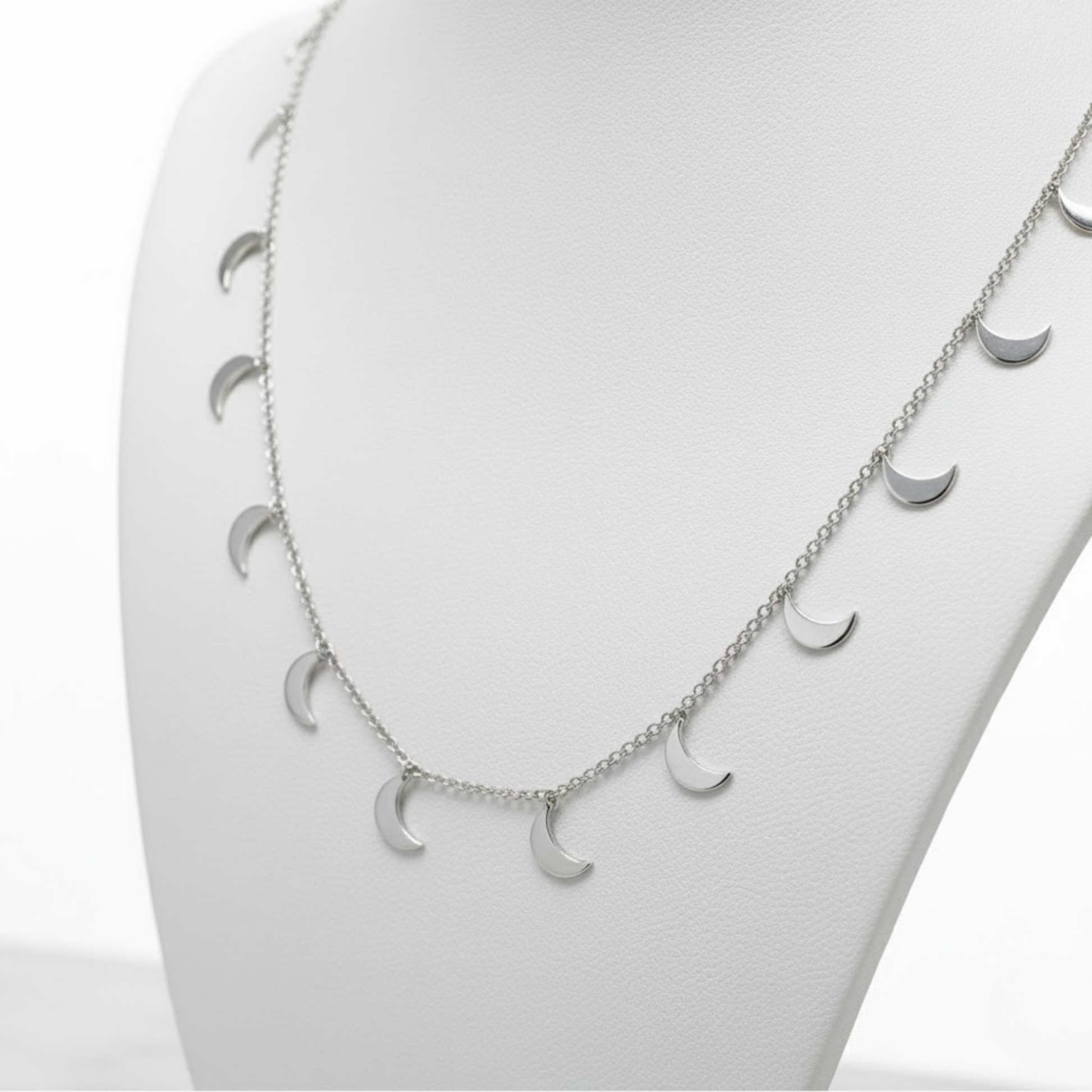 Silver Summer Moonlight Stainless Steel Necklace Perth Australia House of Hide with glowing half-moon details