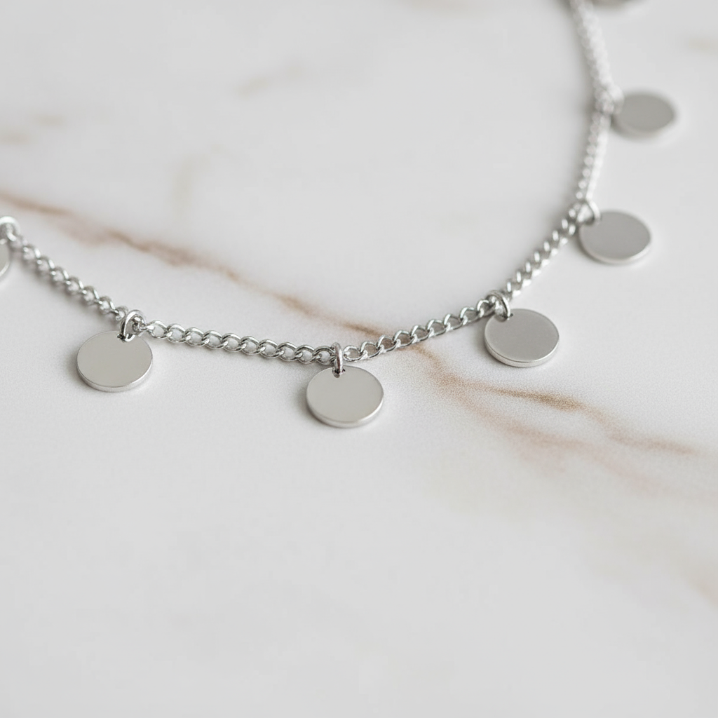 Summer Orbit Stainless Steel Necklace Perth Australia House of Hide featuring polished round silver charms with a modern design