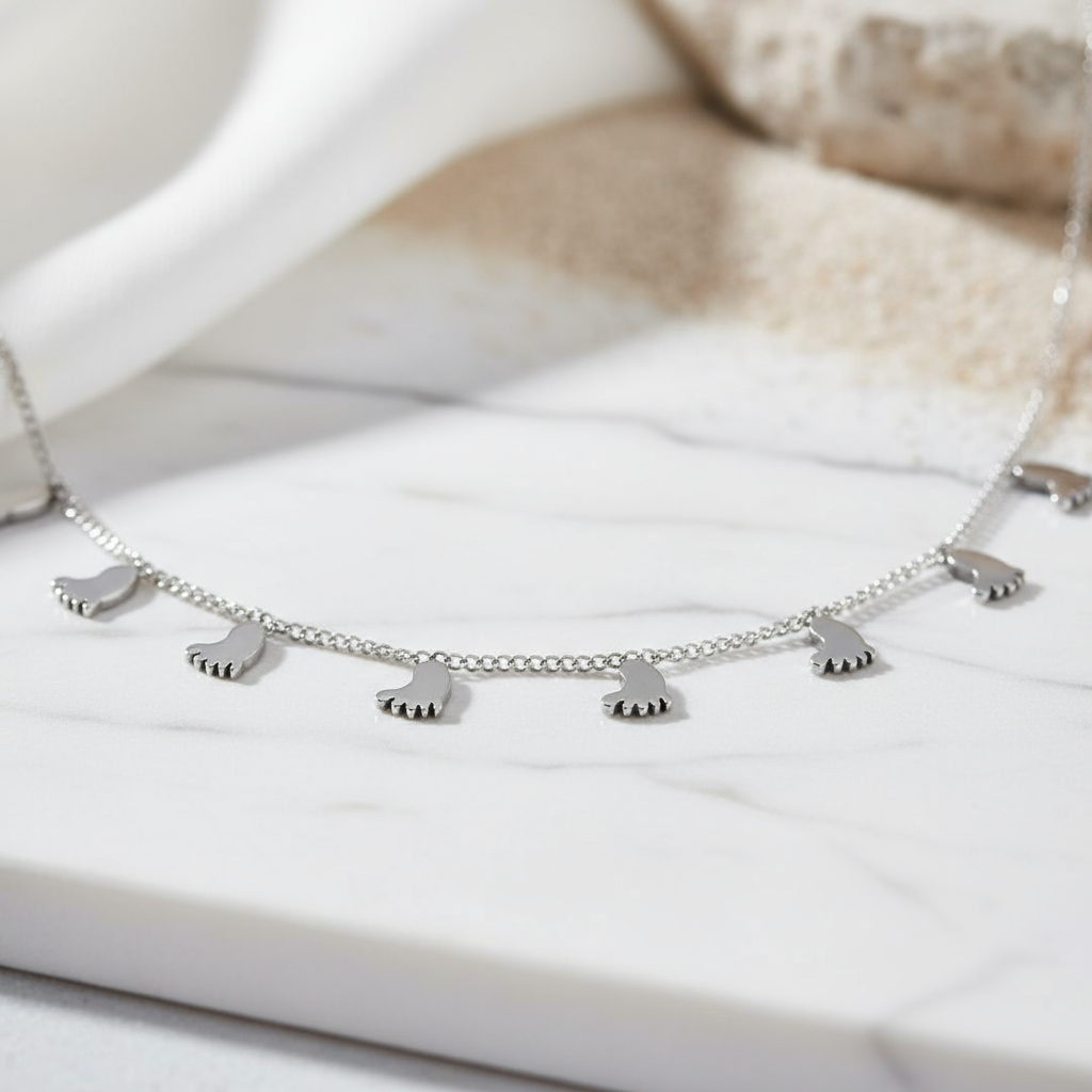 Summer Steps Charm Necklace Perth Australia House of Hide meaningful silver charm necklace representing growth and family bonds