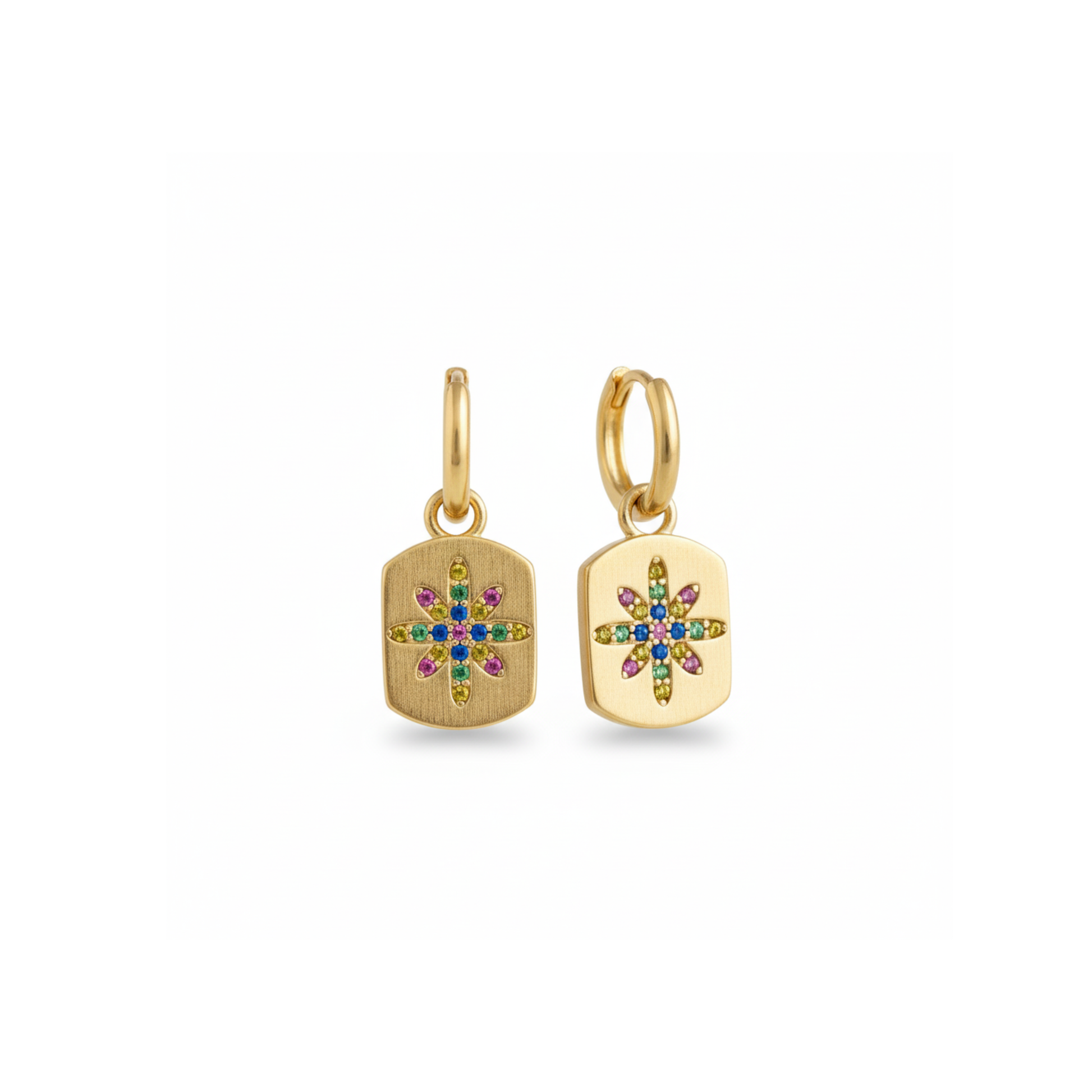 Lightweight gold geometric earrings with colourful stones – Sun Mirage Boho Earrings Perth