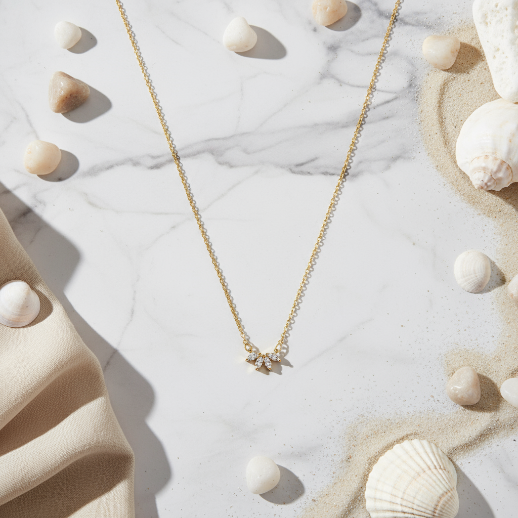 Gold leaf silhouette necklace – Sunlit Eden layered pendant by House of Hide Perth