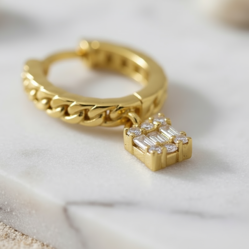 Sunlit Gleam gold hoop earrings – radiant zircon dangle design Perth Australia