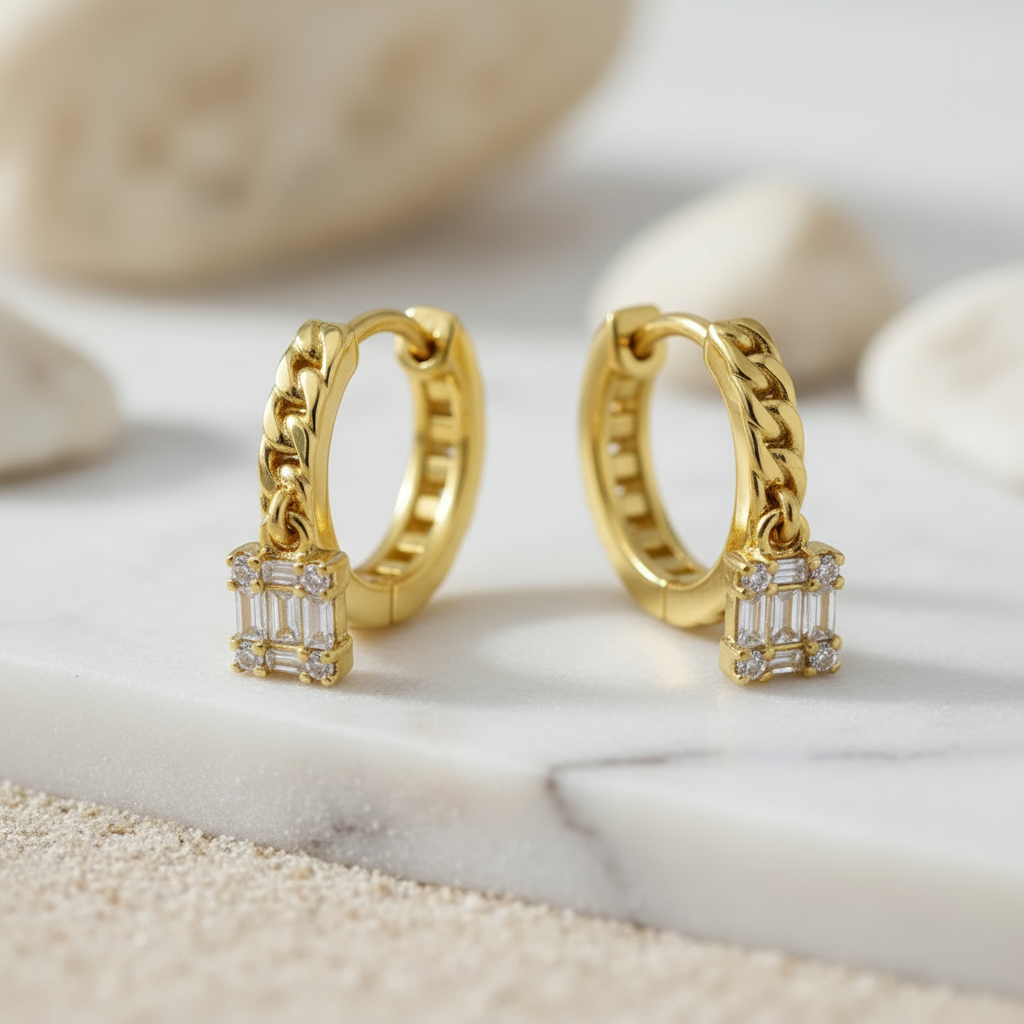 Sunlit Gleam Hoops Perth Australia Houseofhide – gold textured hoop earrings with zircon charm