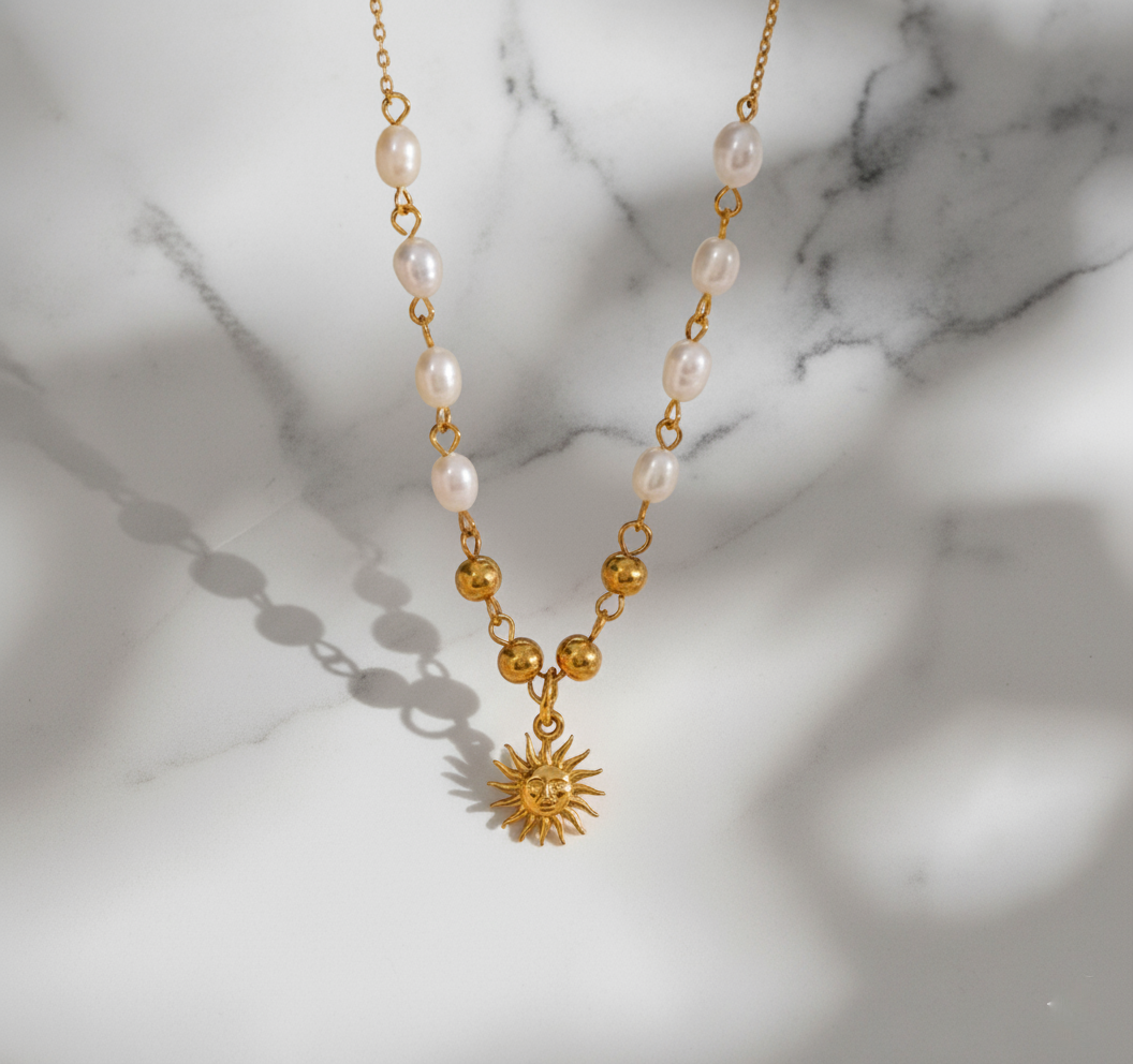 Gold Sunlit Pearl Necklace House of Hide Australia modern pearl pendant design