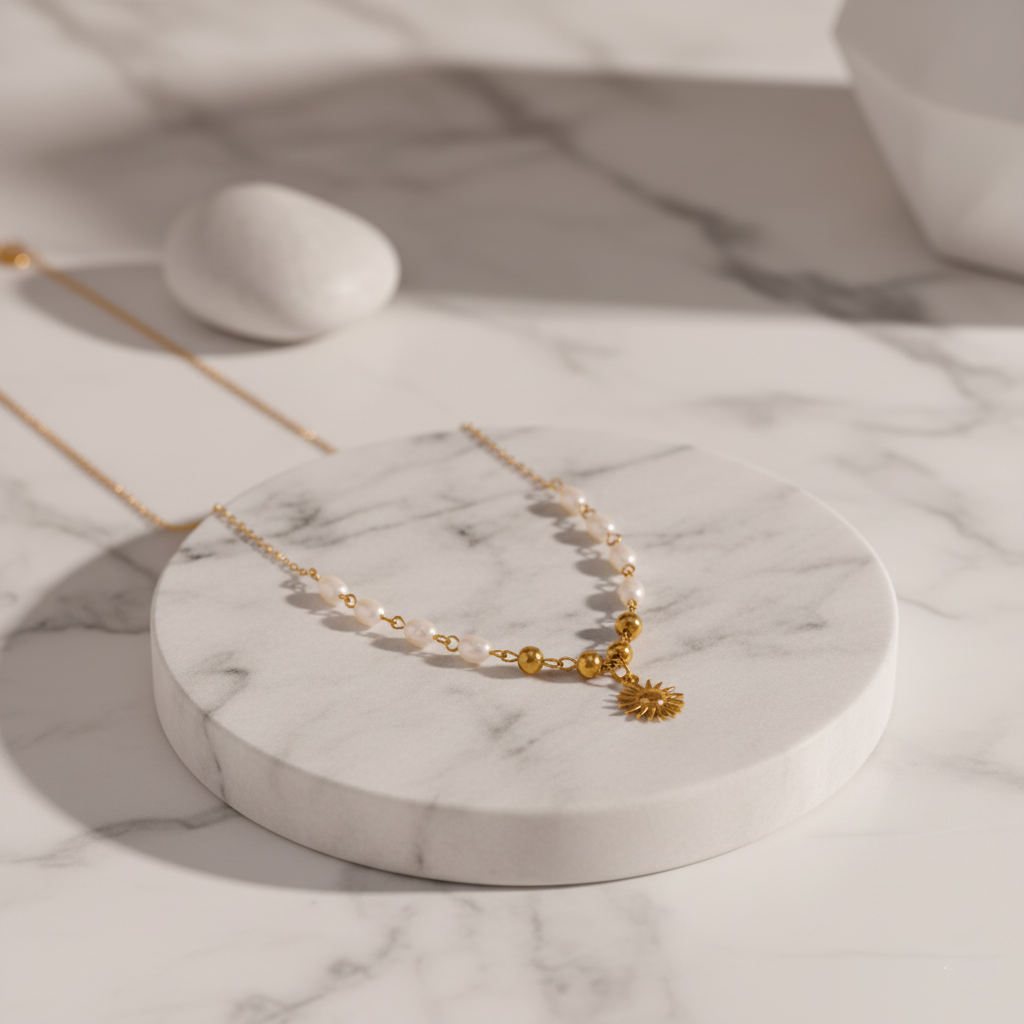 Sunlit Pearl Necklace Perth Australia radiant gold necklace inspired by coastal style