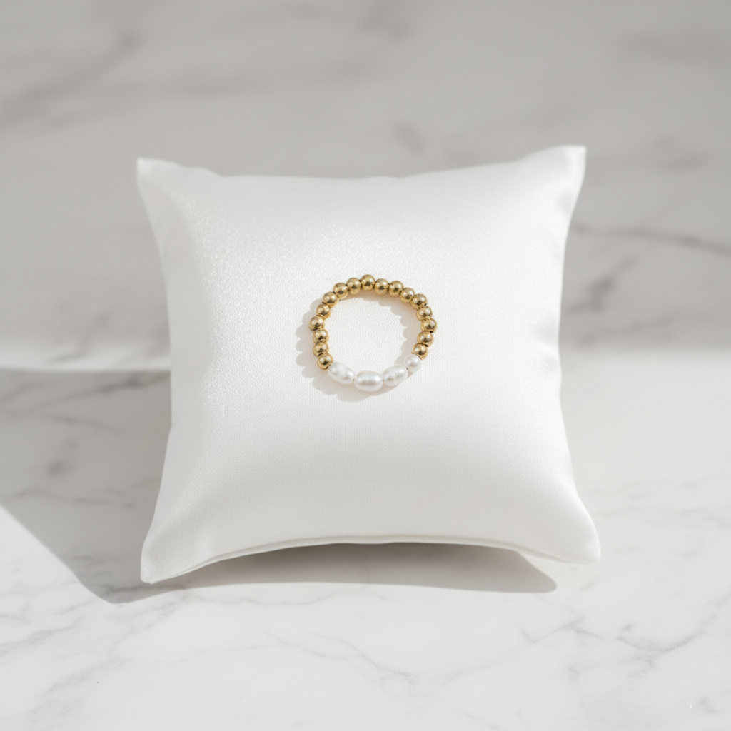 House of Hide Sunlit Tide Beaded Ring golden beaded pearl ring symbolising Australian summer warmth and sophistication