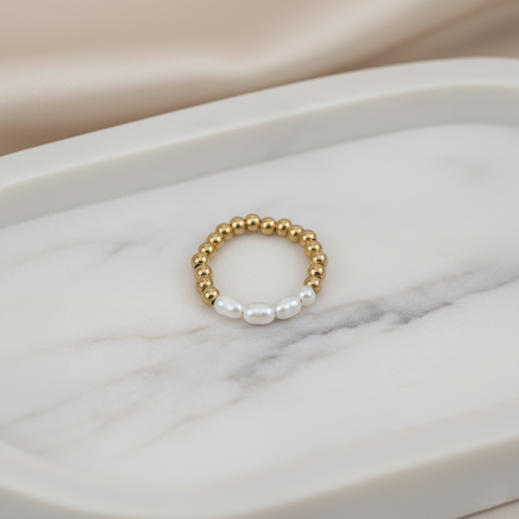Sunlit Tide Beaded Ring Perth Australia elegant gold and pearl beaded ring reflecting effortless Australian luxury