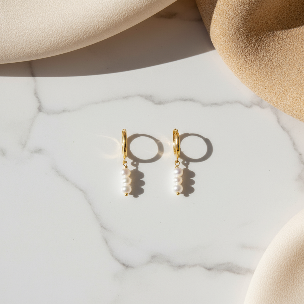 Elegant gold and pearl drop hoop earrings Perth Australia House of Hide coastal jewellery design