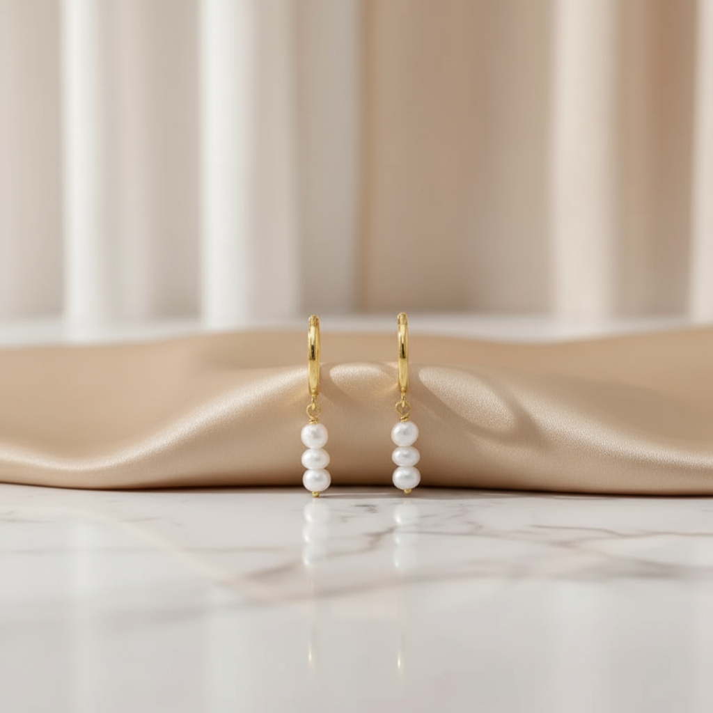 Handcrafted gold hoop earrings with pearl accents Perth Australia House of Hide beach-inspired style