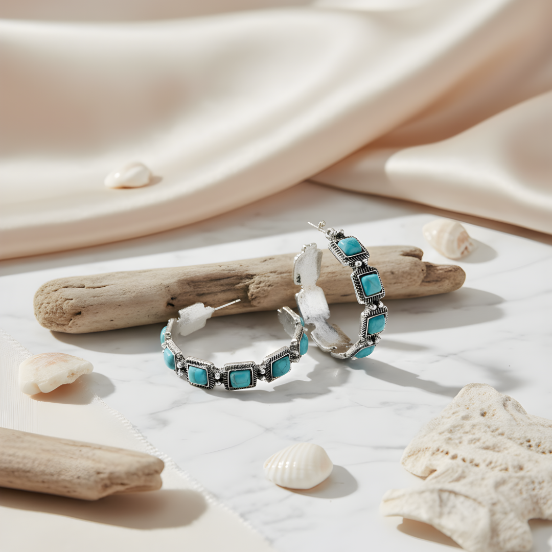 Elegant turquoise-studded earrings Perth Australia House of Hide handcrafted jewellery