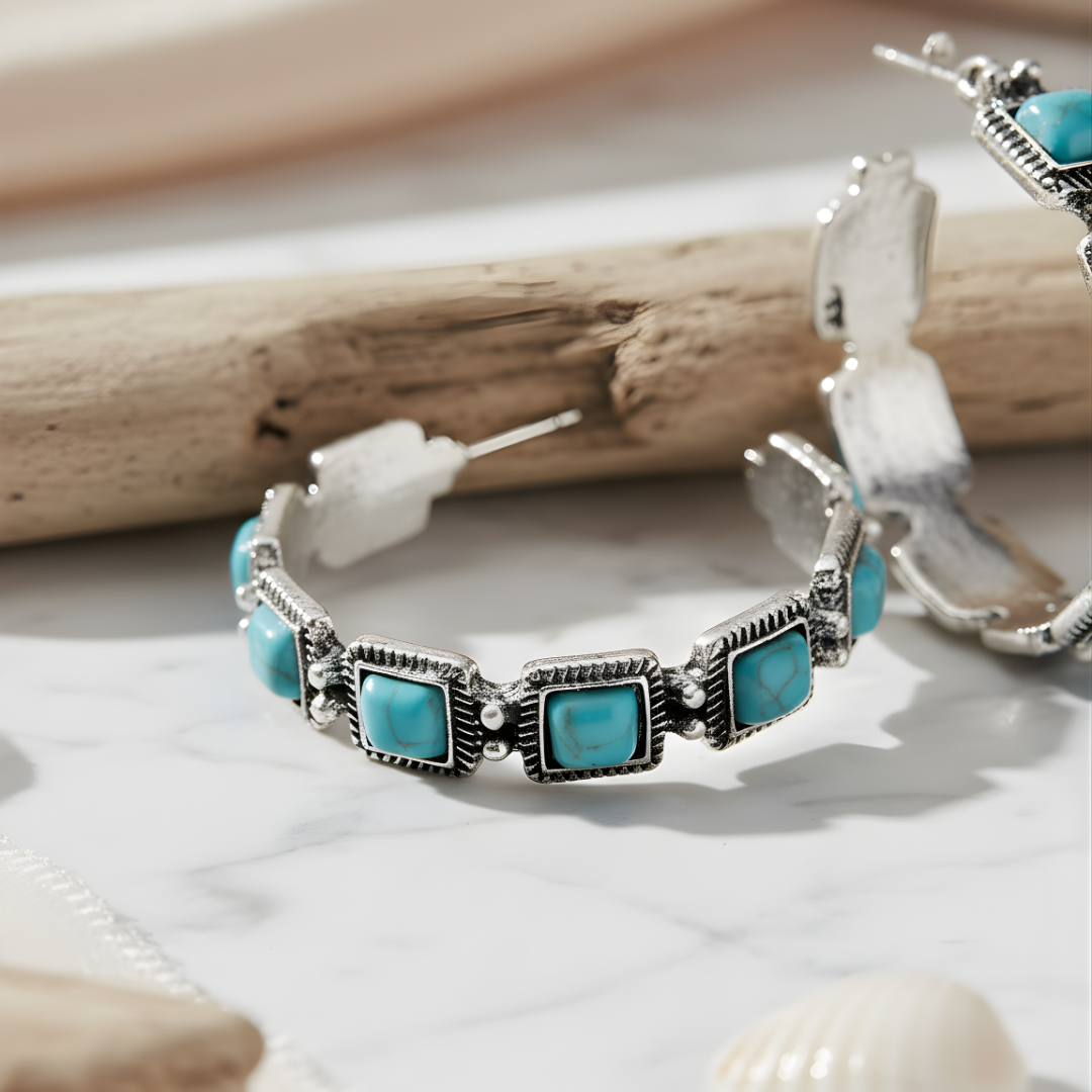 Boho-style turquoise stone earrings Perth Australia House of Hide jewellery collection