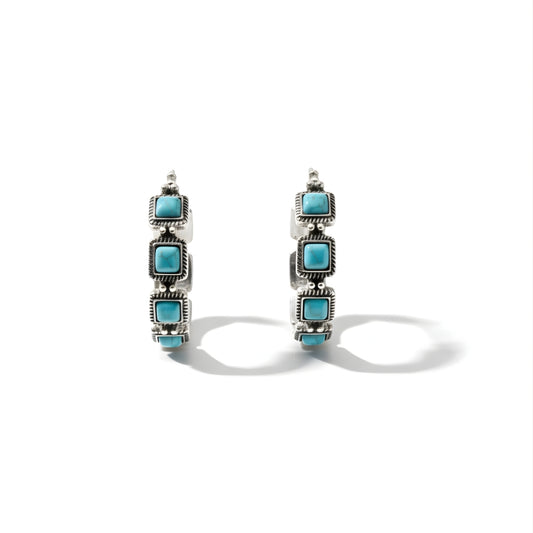 Tidal Breeze Earrings Perth Australia House of Hide silver earrings with multiple turquoise stones on white background
