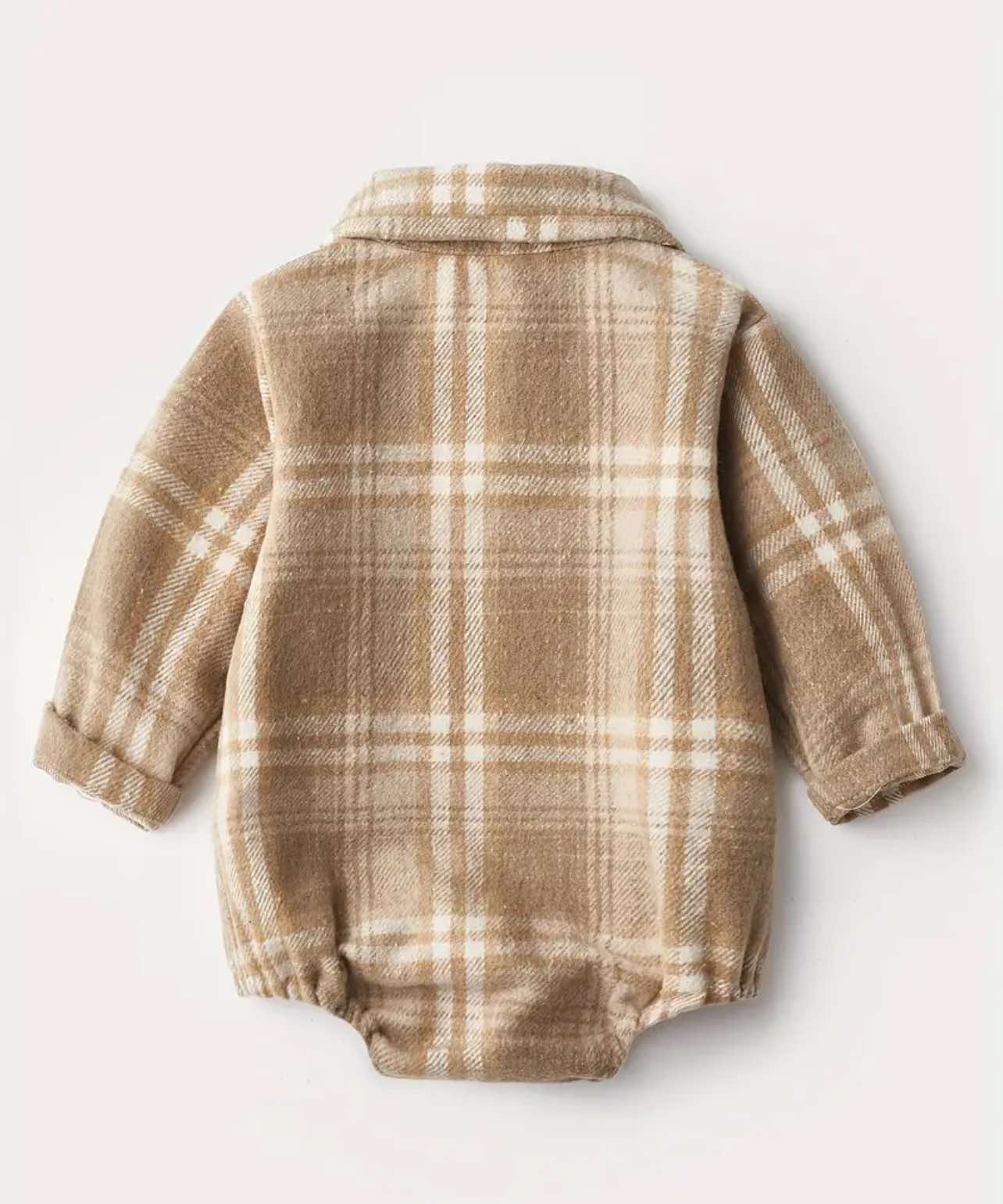 Toddler western romper in checkered flannel, perfect for layering in autumn and winter.