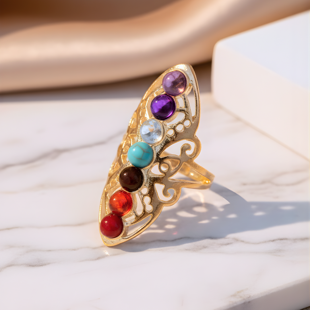 Tropical Radiance Ring Perth House of Hide colorful gemstone gold ring on white background