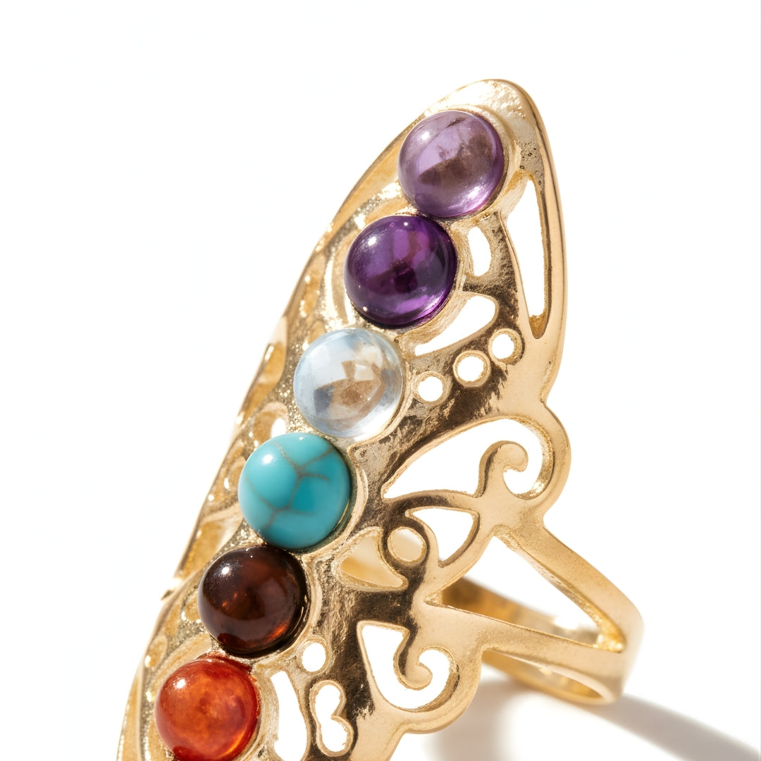 Vibrant multicolored gemstone gold ring Perth Australia House of Hide tropical jewellery