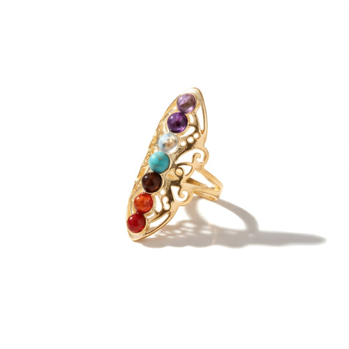 Tropical Radiance Ring Perth Australia House of Hide gold ring with colorful stones on white background