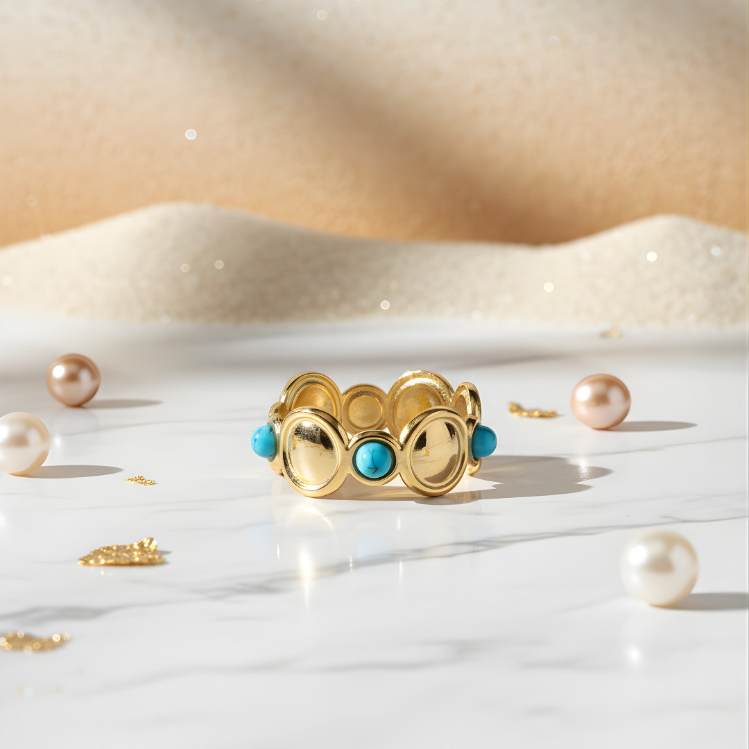 Boho-style gold bracelet featuring turquoise beads Perth Australia House of Hide jewellery