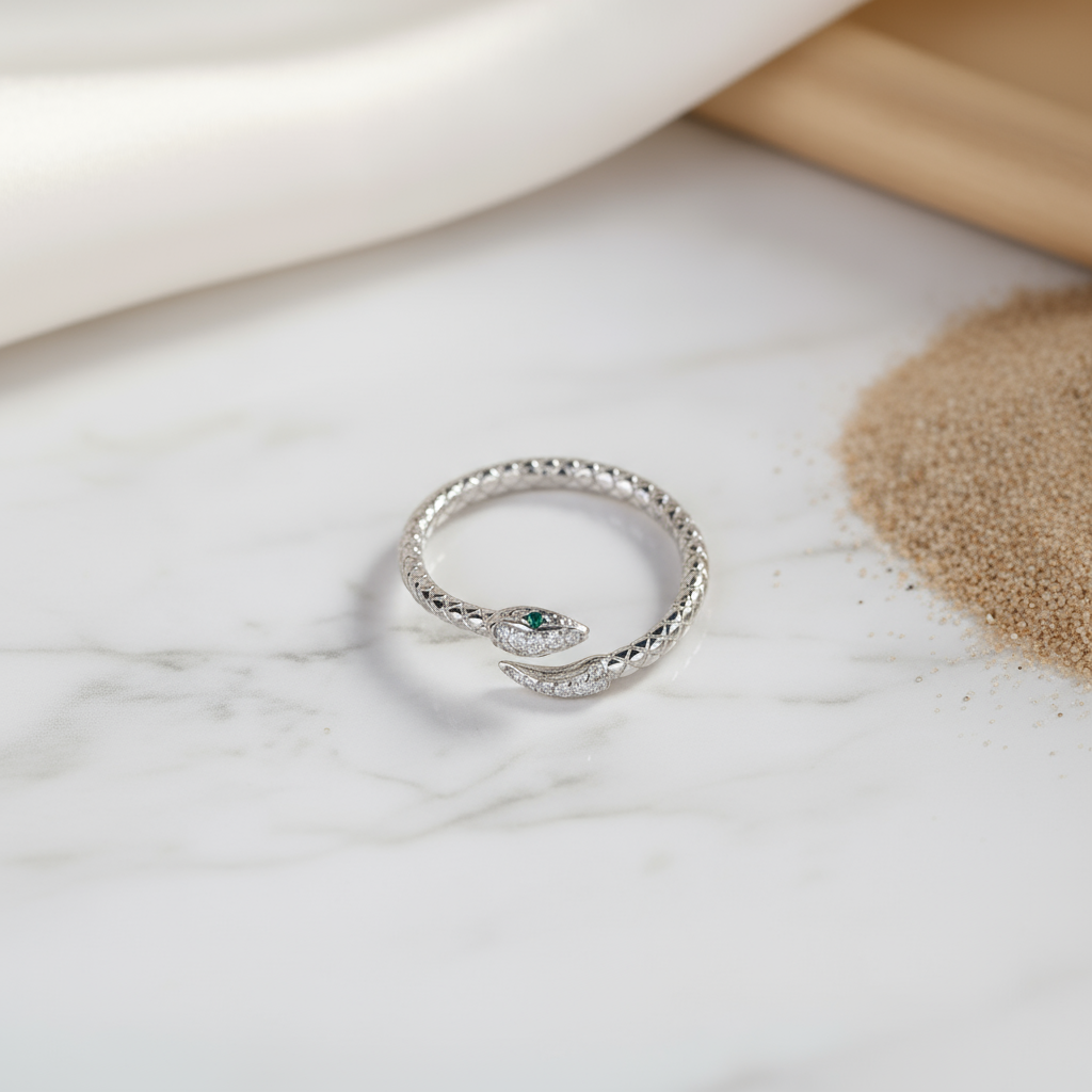 Venom Luxe Gothic Zircon Band serpent design adjustable silver ring modern gothic jewellery