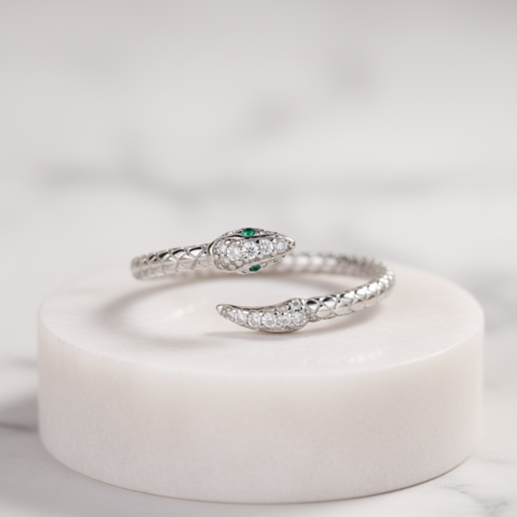 House of Hide Venom Luxe Gothic Zircon Band stainless steel snake-inspired silver ring