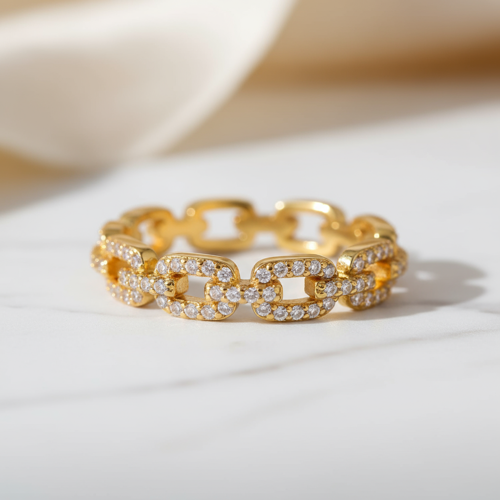 Polished gold stainless steel chain ring – Vintage Glow design from Houseofhide Australia