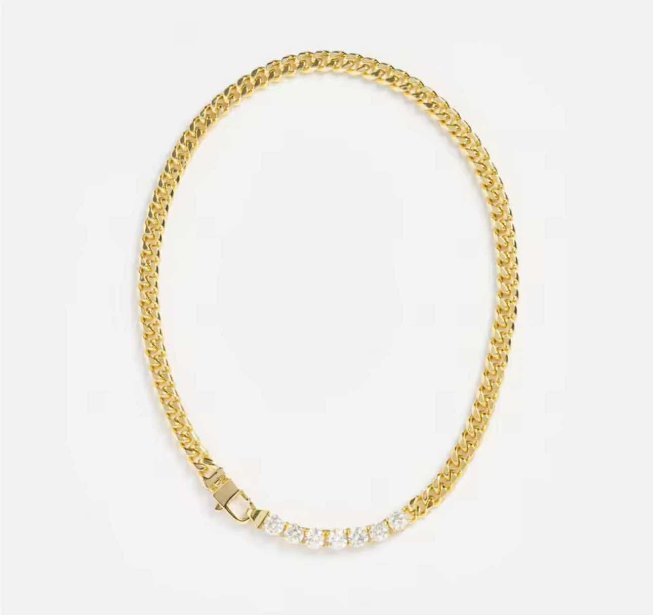 Close-up of waterproof gold necklace with crystal front section